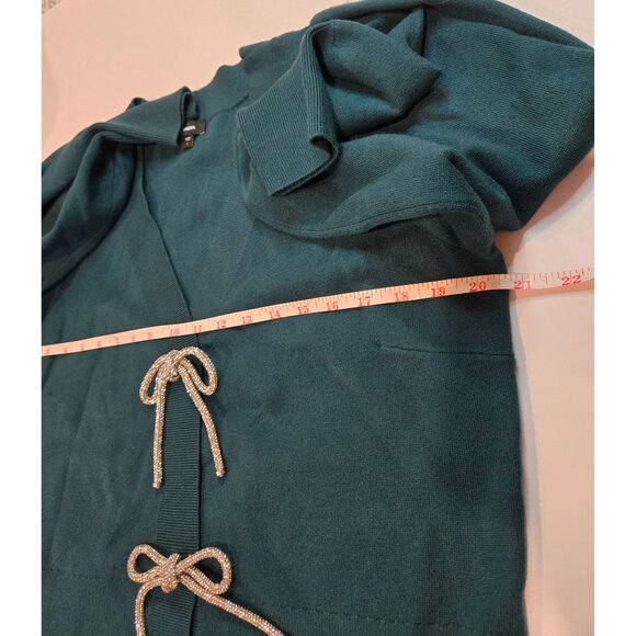 Express Women's Emerald Green Cropped Sweater W/Rhinestone Puff Sleeves Sz L - Picture 2 of 11